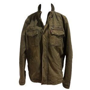 80s LEVIS OLIVE GREEN MILITARY UTILITY BARN JACKET W QUILTED LINING SZ L